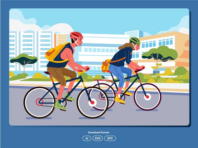 情侣骑自行车城市背景(Couple riding bicycle city background)