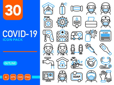 Covid-19 图标包-大纲(Covid-19 Icon Pack - Outline)