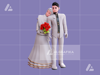 3d 婚礼情侣人物插图(3d wedding couple character illustration)