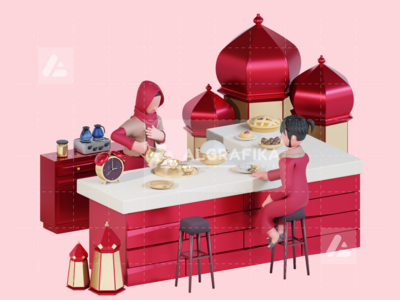 斋月贾巴尔的 3D 人物插图(3D Character Illustration Ramadan Kareem)