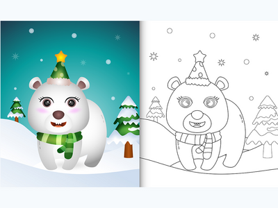 带有可爱北极熊圣诞人物的图画书(coloring book with a cute polar bear christmas characters)