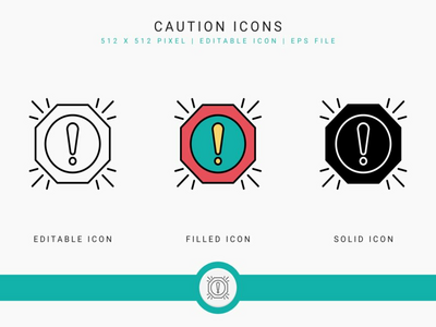 警告图标设置矢量图和实线图标线条样式(Caution icons set vector illustration with solid icon line style)