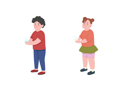 儿童洗手平面彩色矢量不露面字符集(Children wash hands flat color vector faceless character set)