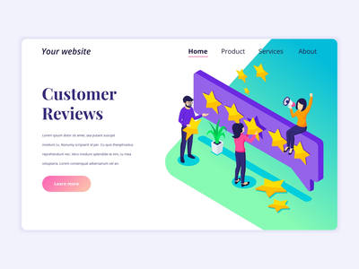 等距客户评论，人们给五颗星矢量图(Isometric Customer reviews, People giving five stars vector illustration)