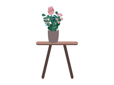 带有室内植物半平面彩色矢量对象的咖啡桌(Coffee table with houseplant semi flat color vector object)