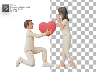 情侣浪漫，3D 渲染(Couple Romantic, 3D Render)