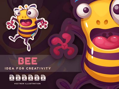卡通人物疯狂蜜蜂 - 可爱的贴纸(Cartoon Character Crazy Bee - Cute Sticker)