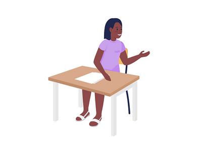 健谈的女学龄前儿童半平面彩色矢量字符(Chatty female preschooler semi flat color vector character)