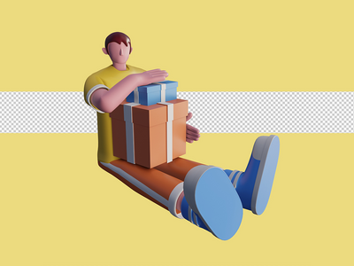 快乐的人的 3d 插图携带礼品盒。高级 Psd(3d illustration of Happy people carry gift boxes. Premium Psd)