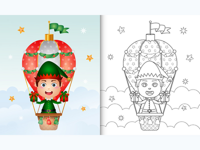 着色书与可爱的男孩精灵圣诞人物(coloring book with a cute boy elf christmas characters)