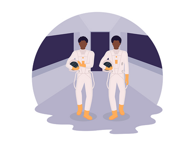 宇航员进入宇宙飞船 2D 矢量隔离插图(Astronaunts entering spaceship 2D vector isolated illustration)