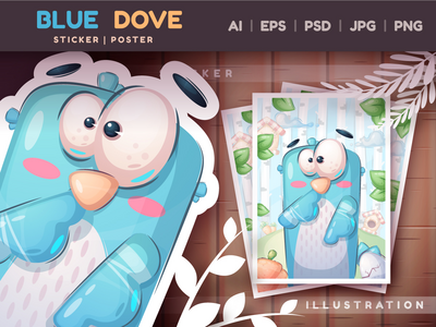 蓝鸽动物贴纸 |卡通人物 PNG(Blue Dove Animal Sticker | Cartoon Character PNG)