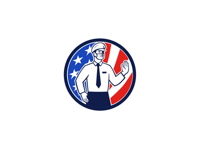 美国移民官员面具停止手标志图标(American Immigration Officer Mask Stop Hand Sign Icon)