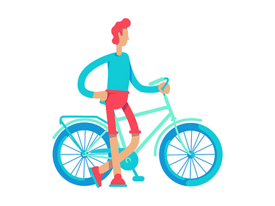 站在自行车半平面彩色矢量字符附近的运动青年(Athletic young man standing near bicycle semi flat color vector character)