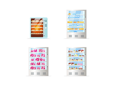 商用冰箱平面颜色矢量对象集(Commercial fridges flat color vector objects set)