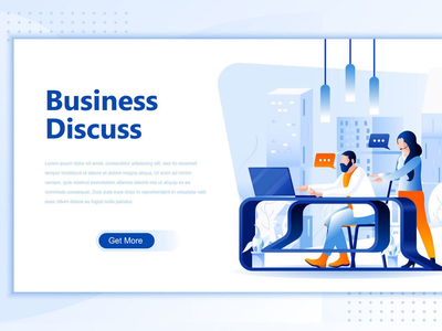 商业讨论平面登陆页标题(Business Discuss Flat Landing Page Header)