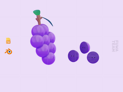 可爱的 3D 水果插画包 - 葡萄（正面）(Cute 3D Fruit Illustration Pack - Grape (front))