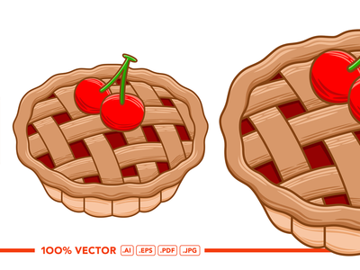 平面设计风格的樱桃派矢量(Cherry Pie Vector in Flat Design Style)