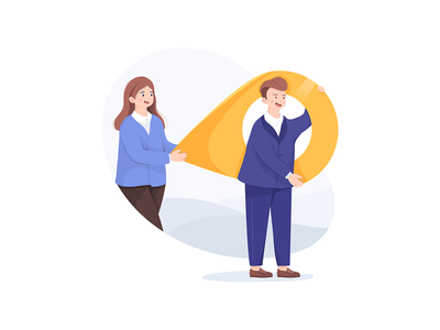 商务男人和女人携带一个大地图指针。新的办公地点概念。(Business man and woman carry a large map pointer. New office location concept.)