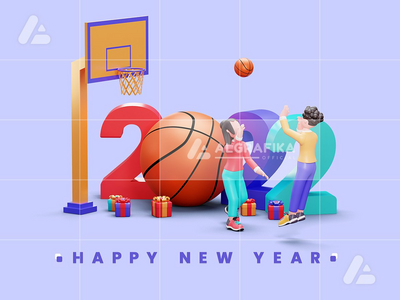 2022 年新年快乐 3d 人物插图(3d character illustration happy new year 2022)