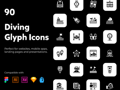 90 个用于潜水和游泳的字形(90 Glyphs for Diving and Swimming)