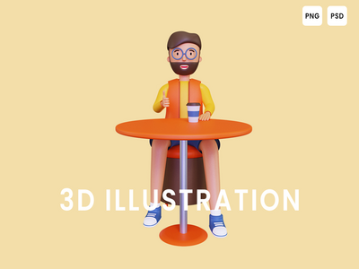 3d 男人在咖啡桌上享用咖啡(3d Man enjoying coffee in cafe table)