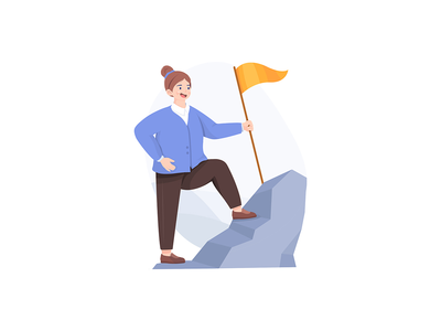 成功高峰的女商人。(Business Woman on Peak of Success.)