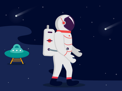 宇航员插图和不明飞行物(Astronaut Illustration and UFO)