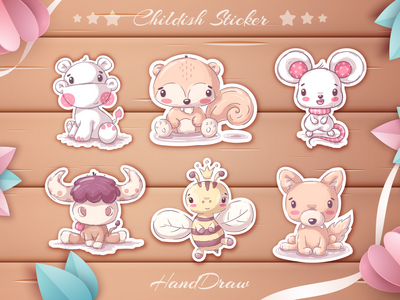 可爱的卡通人物集动物(Adorable Cartoon Character Set Animal)