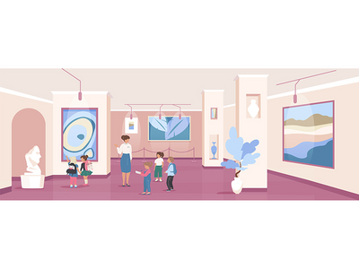 儿童游览平面彩色矢量图(Children on excursion flat color vector illustration)