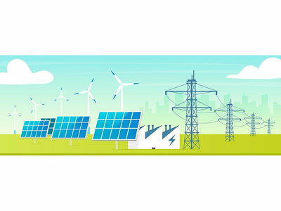 替代电站平面彩色矢量图(Alternative power station flat color vector illustration)