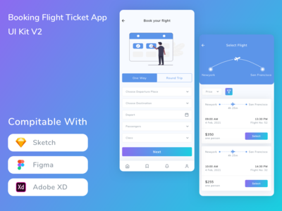 预订机票 App UI Kit V2(Booking Flight Ticket App UI Kit V2)