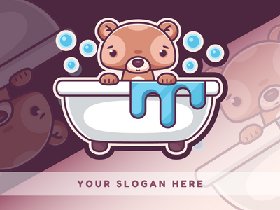 卡通人物动物熊在浴缸-标识(Cartoon Character Animal Bear in Bath - Logotype)