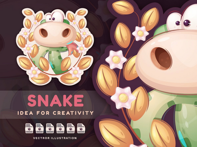 卡通人物动物泰迪蛇 - 贴纸(Cartoon Character Animal Teddy Snake - Sticker)