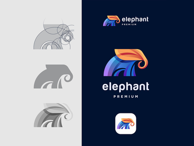 五颜六色的大象标志模板(Colorful elephant logo template)