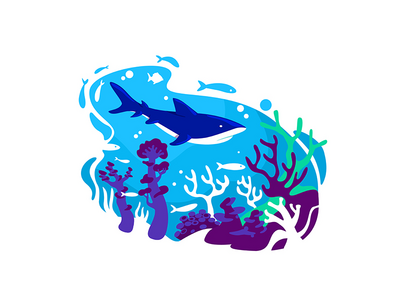 珊瑚礁 2D 矢量网页横幅、海报(Coral reef 2D vector web banner, poster)