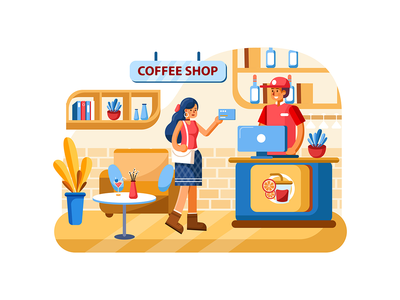 以咖啡店为背景的信用卡支付系统(Credit card payment system with Coffee shop on background)