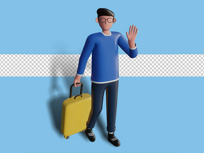 拿着智能手机去度假的角色的 3d 插图(3d illustration of a character going on vacation while holding a smart phone)