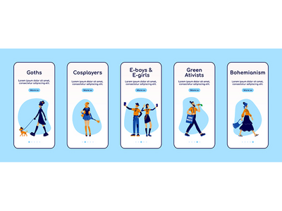 另类生活方式入职移动应用程序屏幕平面矢量模板(Alternative lifestyle onboarding mobile app screen flat vector template)