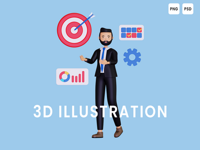 业务目标 3d 插图(Business Goals 3D Illustration)