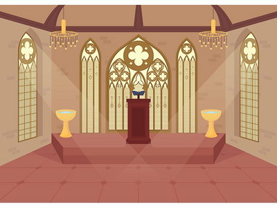 教堂平面颜色矢量图(Church flat color vector illustration)