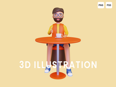3d 人在咖啡馆享用咖啡(3d Man enjoying coffee in cafe)