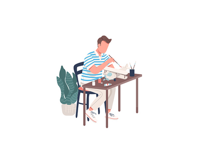 创意工程师平面彩色矢量不露面人物(Creative engineer flat color vector faceless character)