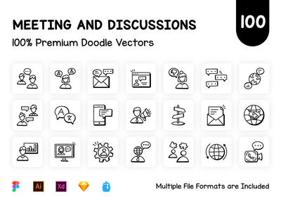 100 涂鸦讨论和会议图标(100 Doodle Discussion and Meeting Icons)