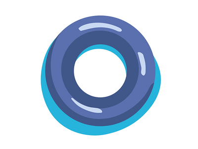 蓝色圆形气垫半平面彩色矢量对象(Blue round air mattress semi flat color vector object)