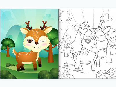 用可爱的鹿圣诞人物着色书(coloring book with a cute deer christmas characters)