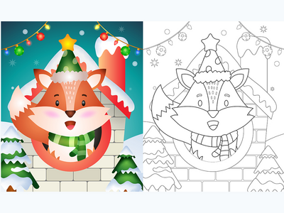 带有可爱的狐狸圣诞人物的着色书(coloring book with a cute fox christmas characters)