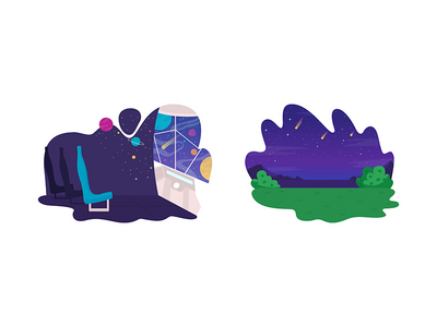 美丽的夜空与星星和行星 2D 矢量网页横幅，海报集(Beautiful night sky with stars and planets 2D vector web banner, poster set)