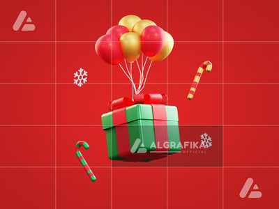 3d 圣诞礼物盒和气球(3d christmas giftbox and balloon)