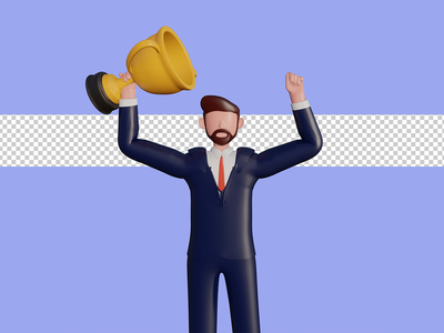 3d 男性角色举起获奖奖杯。 Psd 溢价(3d male character lifting the winning trophy. Psd Premium)